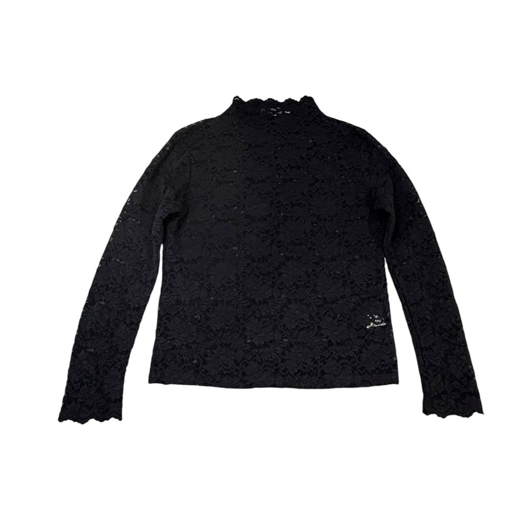 Molly‎ Bracken Womens Lace Mock Neck Top Whimsigoth Dark Fairy Romantic Black L